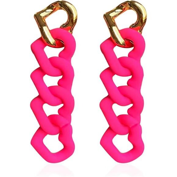 Chunky Chain Link Earrings | Statement Pastel Candy- Red Resin Drop Earrings - Picture 2 of 6